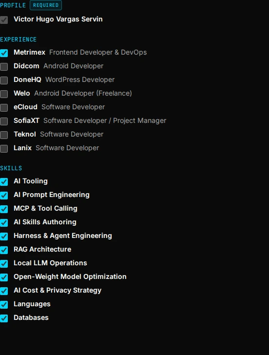 Selection panel
