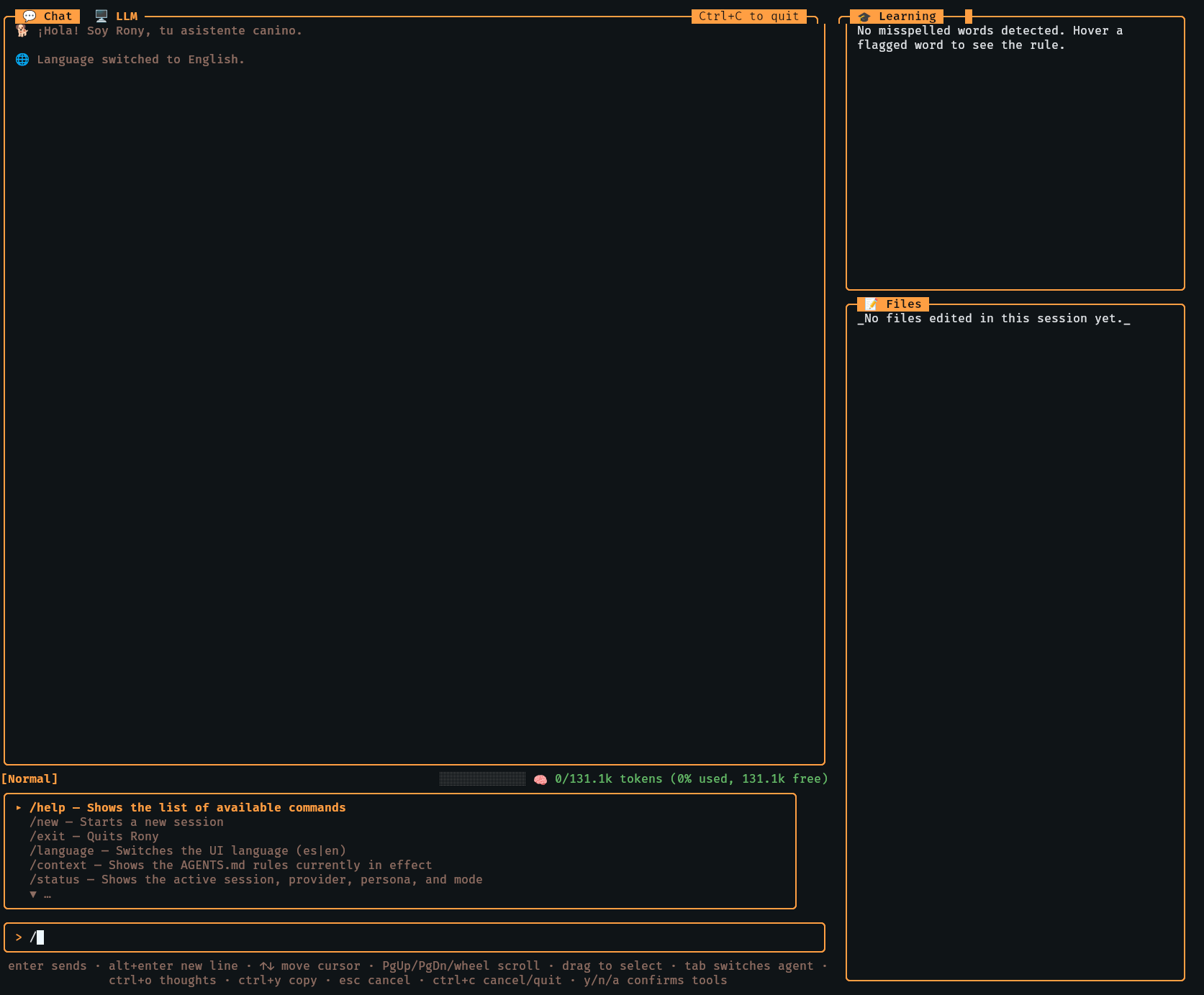 Contextual command menu and learning sidebar