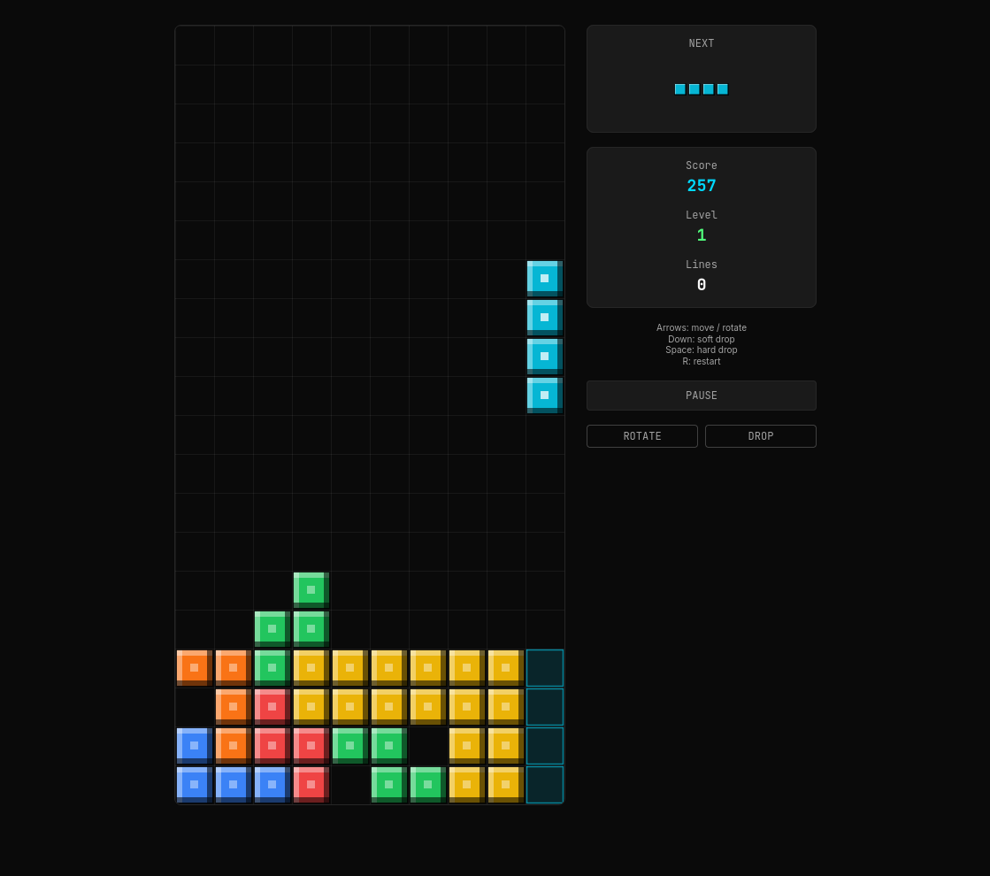 Playable Tetris board and controls